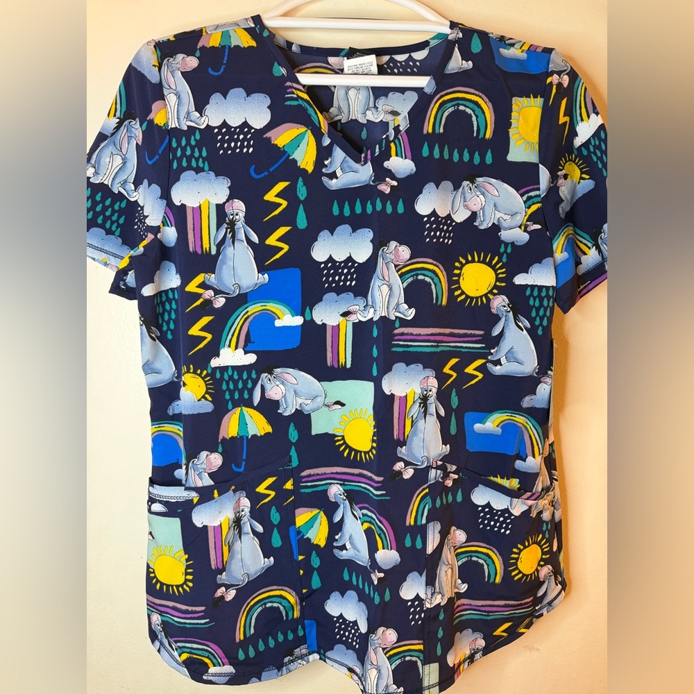 Disney Eeyore Scrub Top Small NWT Winnie the Pooh Nurse Medical